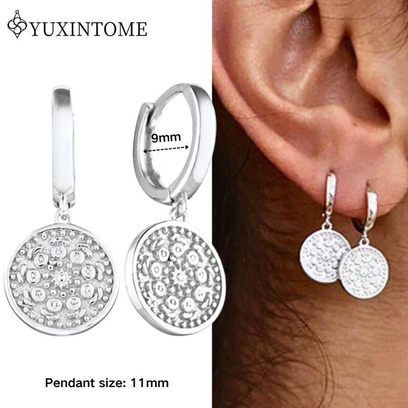YUXINTOME 925 Silver Ear Needle Zircon Hoop gold Earrings For Women Square Plate Pendant Cutout Heart Earrings Fashion Jewelry