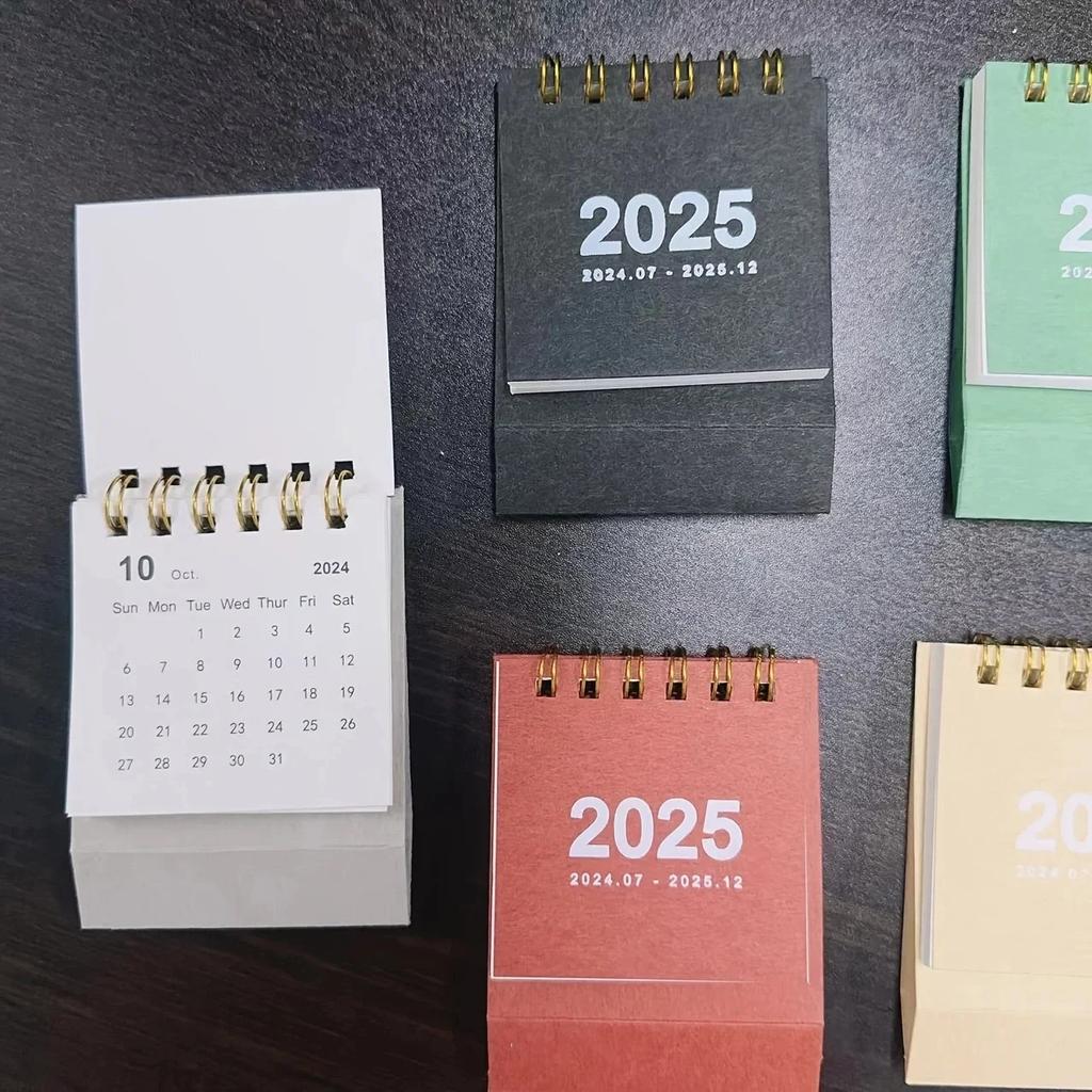 2025-2025 Simple Solid Color Mini Desktop Paper Calendar Dual Daily Scheduler Table Planner Yearly Agenda Organizer