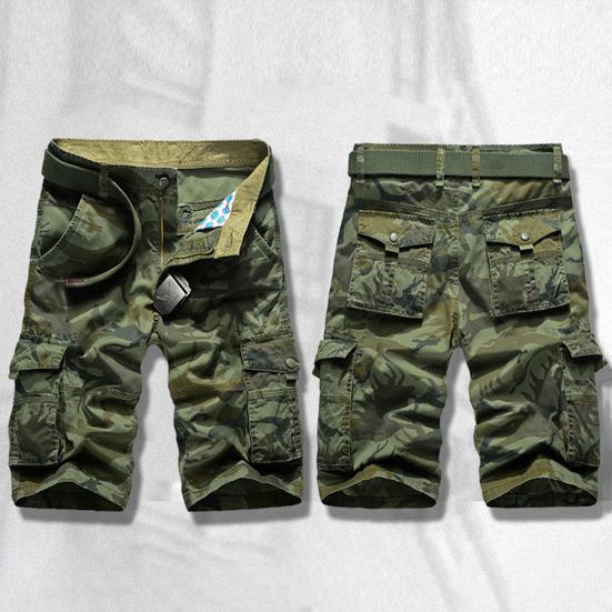 Mittelhohe Elastischer Bund Reißverschluss Herren Shorts Camouflage-Print Mehrere Taschen Cargo-Shorts Streetwear