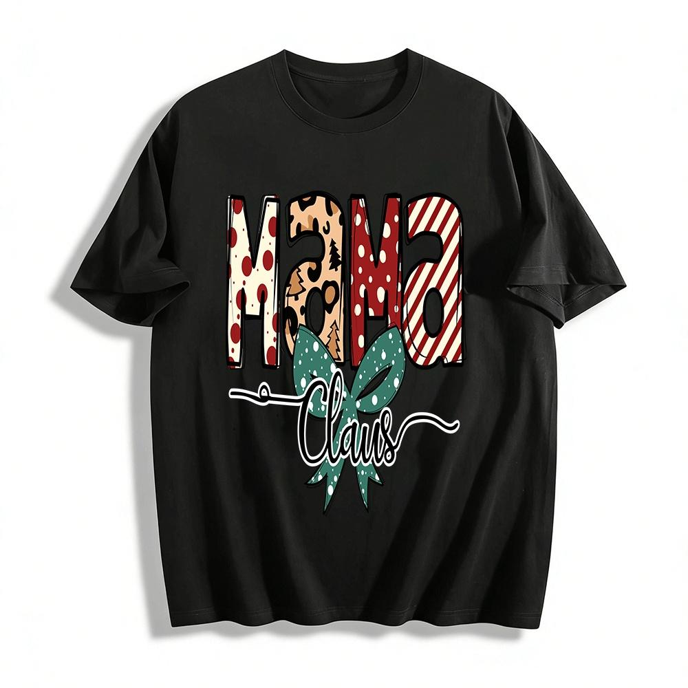 

Christmas Style Mama Claus Graphic Casual Top Pure cotton T-shirt XXS
