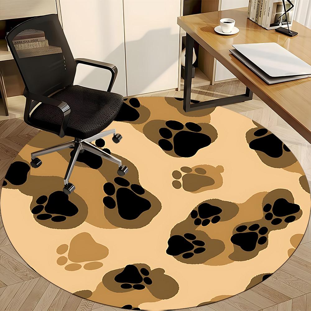 1pc Paw Prints Office Round Rug, Non-slip, Soft and Durable Office Rug for Interior Decoration, Perfect for Office, Beautiful Decoration Yy260323044