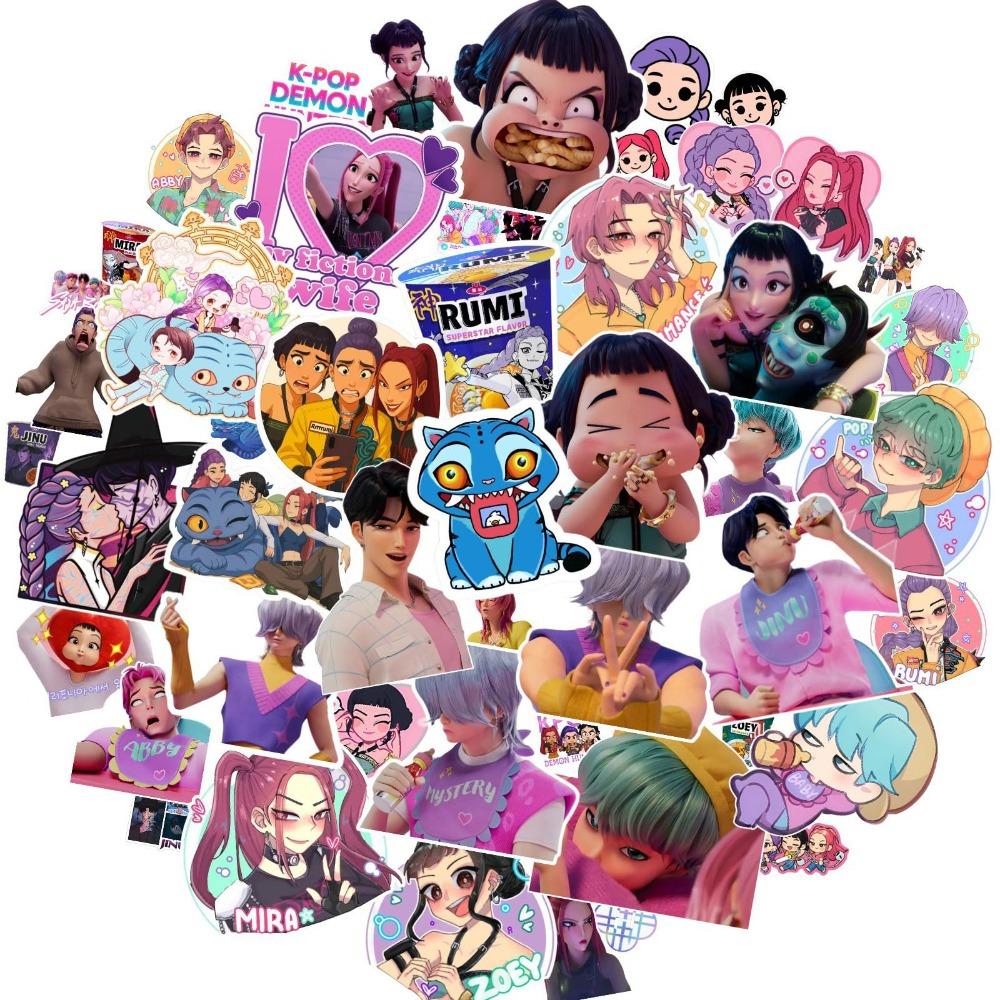 #50/55/60 Piezas Pegatinas KPop Cazadores de Demonios Pegatinas DIY KPop Cazadores de Demonios Scrapbooking Teléfono Equipaje Patineta Pegatinas Impermeables