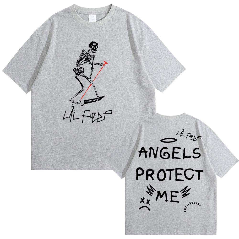 Rapper Lil Peep Cry Baby Angels Protect Me Skeleton Graphic T-shirts Men Women Hip Hop Vintage Oversized T Shirts Short Sleeve