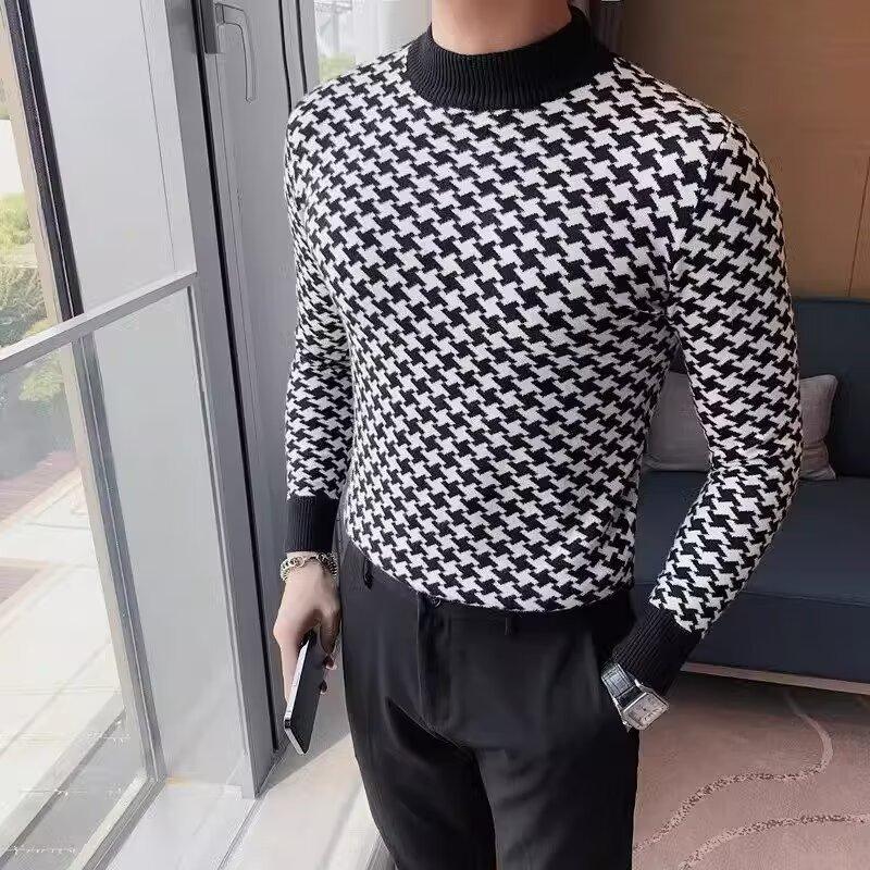 Autumn and Winter Men's No All-Matching Fashion Casual Round Neck Knitted Sweater Slim Bottoming Shirt2024Year