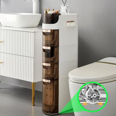 Mobiletto portaoggetti sottile per il bagno a 4 ripiani, mobiletto portaoggetti stretto impermeabile, mobiletto portaoggetti da pavimento per il bagno con cassetti per piccoli spazi