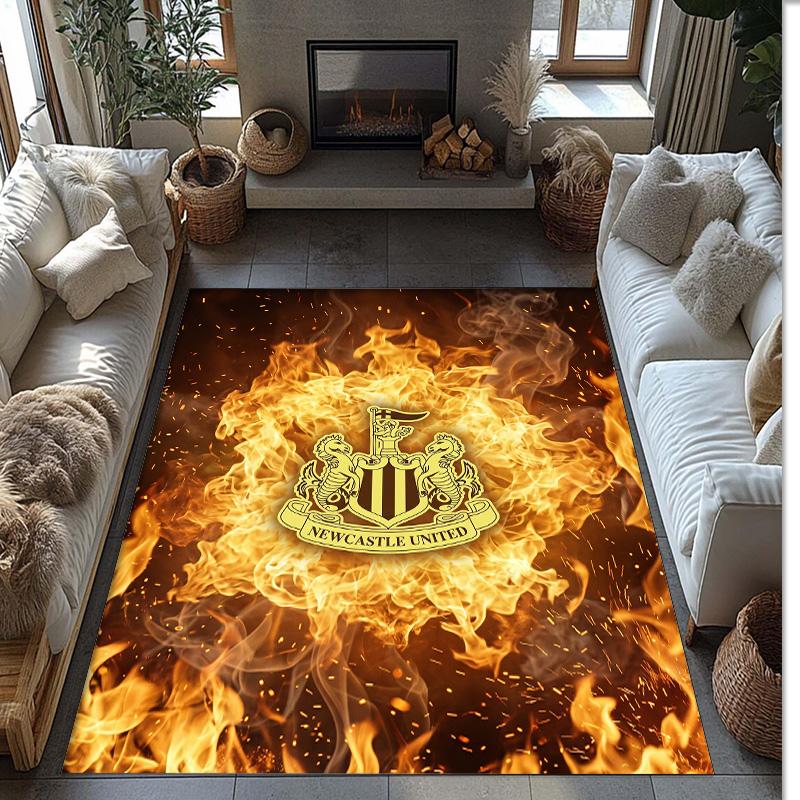 Tappeto in Velluto di Cristallo con Stampa di Calcio del Newcastle United, Comodo Assorbente d'Acqua Antiscivolo Tappeto per Pavimento Interno