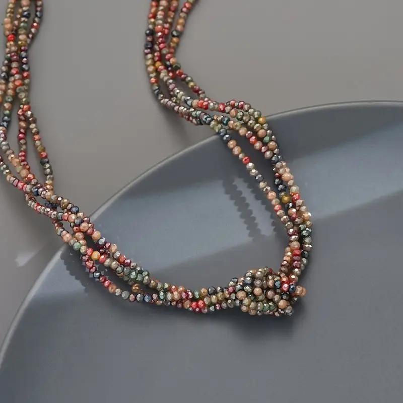 Women Bohemian Multilayer Color Crystal Clavicle Short Necklace