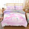 Regenbogen Bettwäsche-Set 3D-Druck Wolken Himmel Rosa Blau Queen Size Mikrofaser Bettwäsche Goldener Stern Bettbezug Schlafzimmer Dekoration