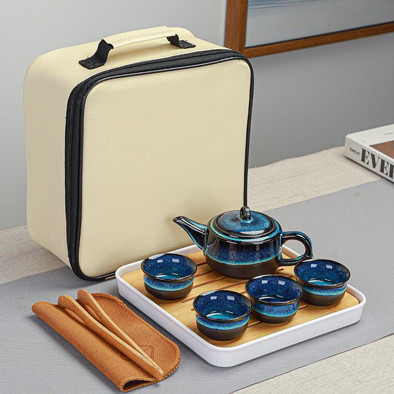 Portable Travel Ceramic Ding Kiln Kung Fu Tea Set, Simple Business Event Souvenir