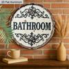 2D Flat Aluminum Rustic Bathroom Sign for Door - Vintage Farmhouse Wall Decor, Round Aluminum Metal Hanging Plaque, Shabby Chic Faux Embossed