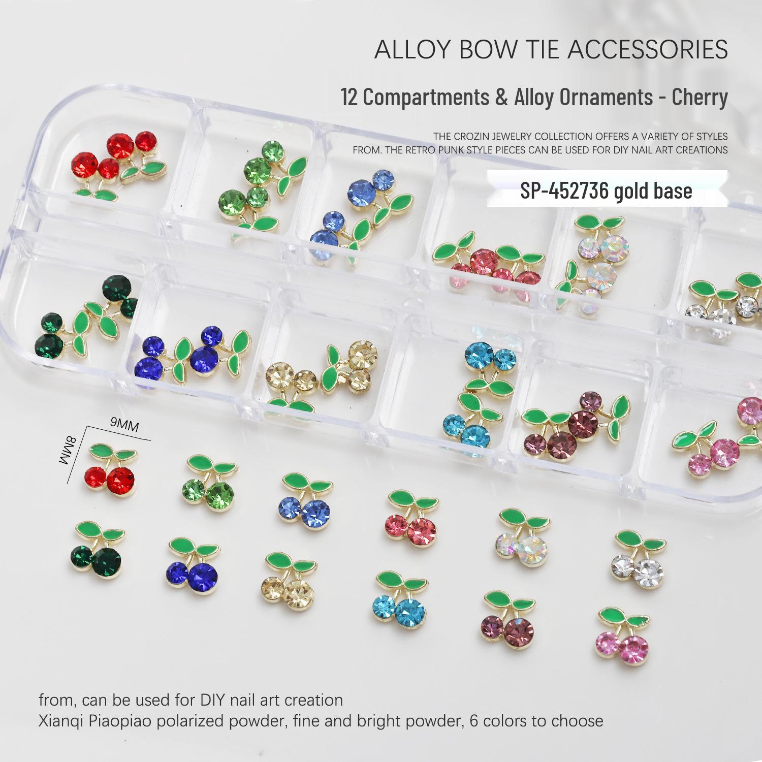 

Cherry Rhinestone Nail Art Decorations - 12 Grids Metal DIY Accessories