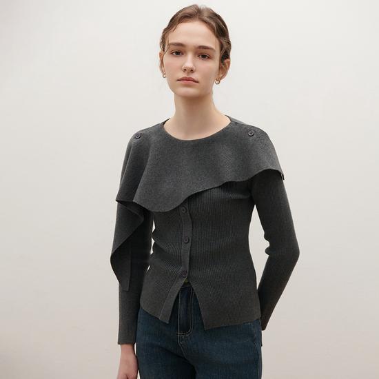 Unbalanced Cape Knit 2-Color O261T979