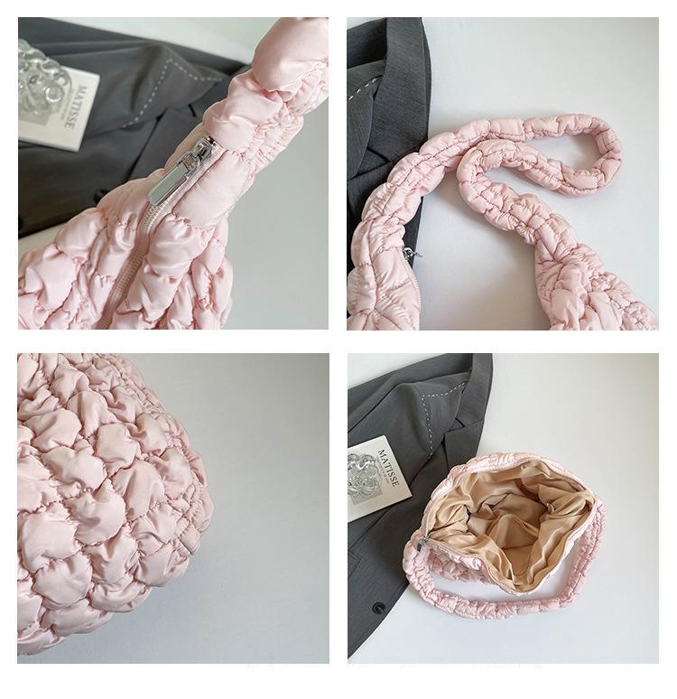 2026 Pleated Cloud Tote: Large Capacity Lightweight Diamond Pattern Down Cotton Jacket Bag