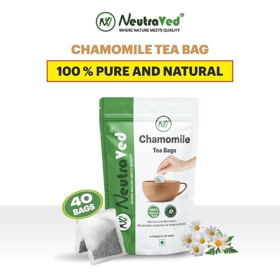NeutraVed Chamomile Tea - 40 Tea Bags | Chamomile Tea Bags | Made with Camomile Flower | Reusable Zipper Pouch | Herbal Tea Pack of 40 Bags