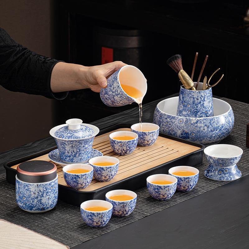 Flowering Dehua White Porcelain Ceramic Tea Set Household Visiting High-end Tea Making Kung Fu Tea Set