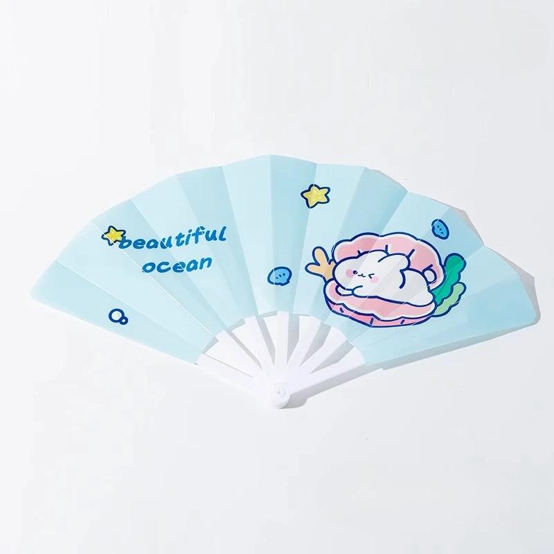 Cartoon Hand Crank Cool Fan Creative Summer Small Fresh Cute Portable Folding Fan PP Plastic Folding Fan for Student Children