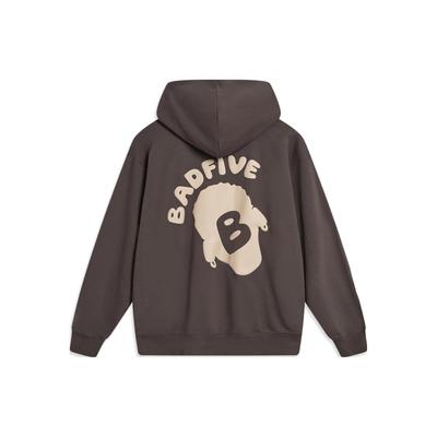 Li Ning Bad Stampa Cinque Lettere Felpa con Cappuccio Vestibilità Ampia Unisex Felpe Marrone Carbone AWDT869-3