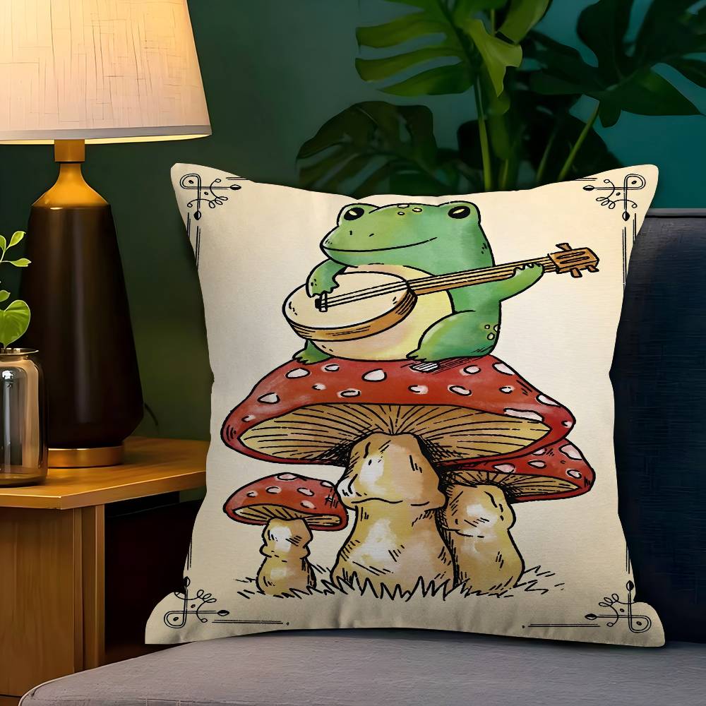 Dancing Frogs Riding Mushrooms Pillow Gift Home Office Decoration Pillow Bedroom Sofa Car Cushion CoverPillow Case
