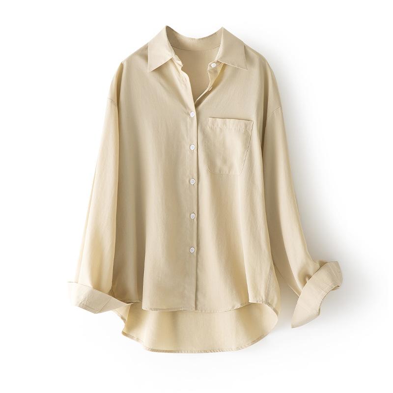 Autumn new casual design Lyocell Tencel shirt single-breasted cardigan long-sleeved shirt jacket women