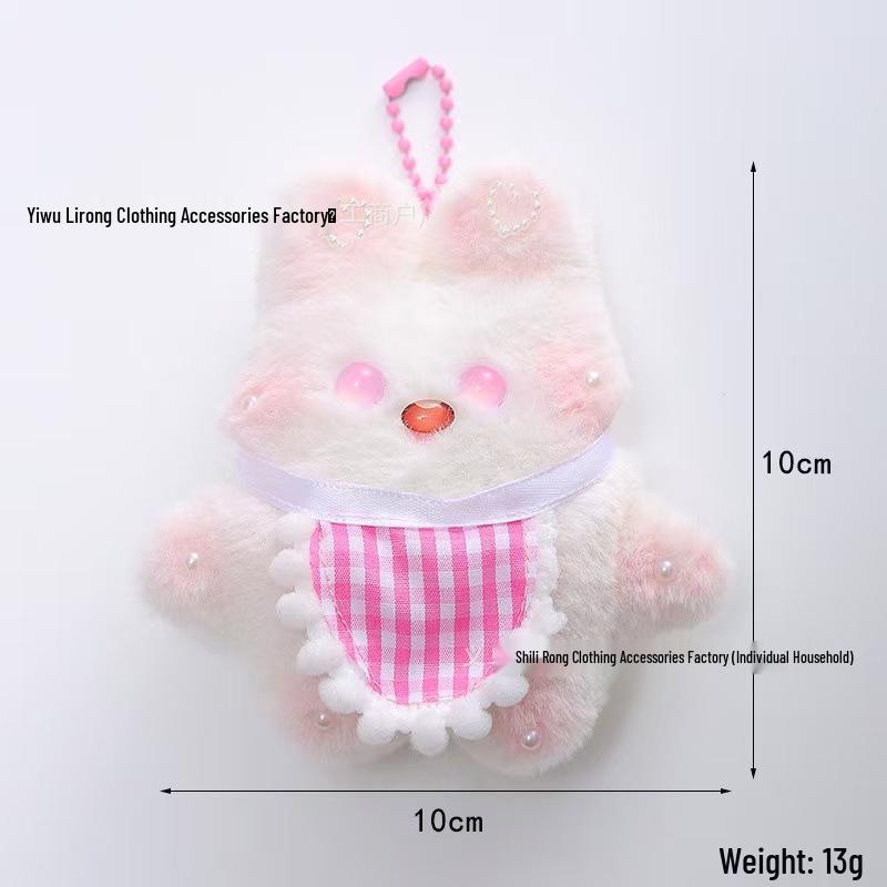Cute Plush Bunny Doll Ornament Keychain with Squeaky Bib