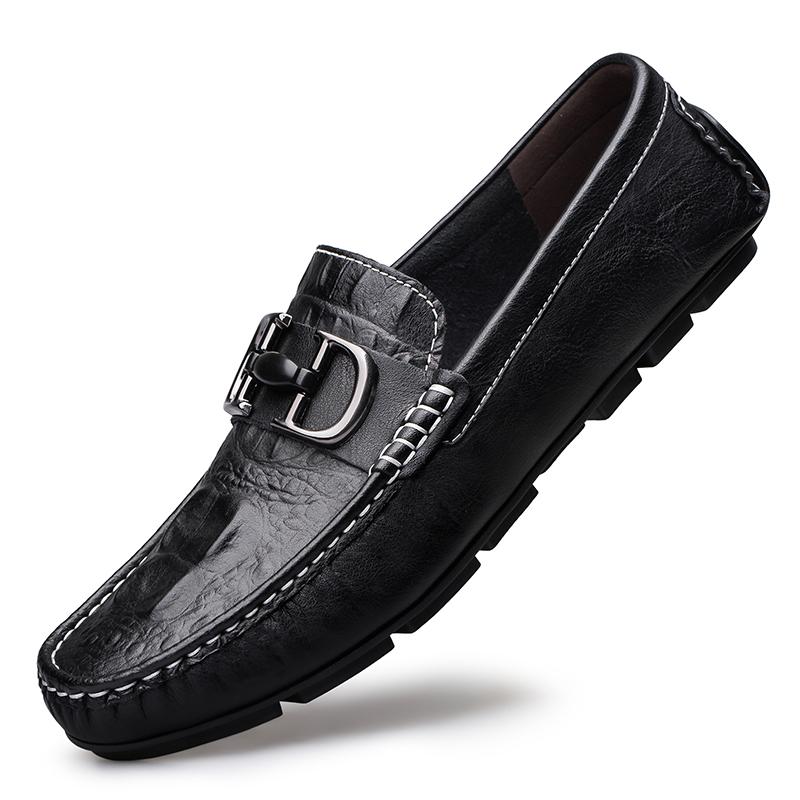 Genuine Leather Men's Loafers Shoes High Quality Muller Dress Moccasins Breathable Slip on Driving Shoes Crocodile Pattern Flats