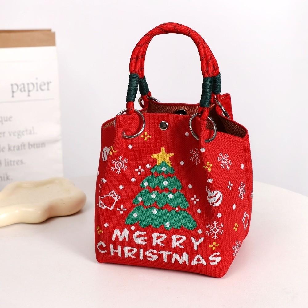 Storage Bag Knit Tote Bag Christmas Elk Lightweight Woven Handbag Gingerbread Man Large Capacity Ring Buckle Bag Commuting