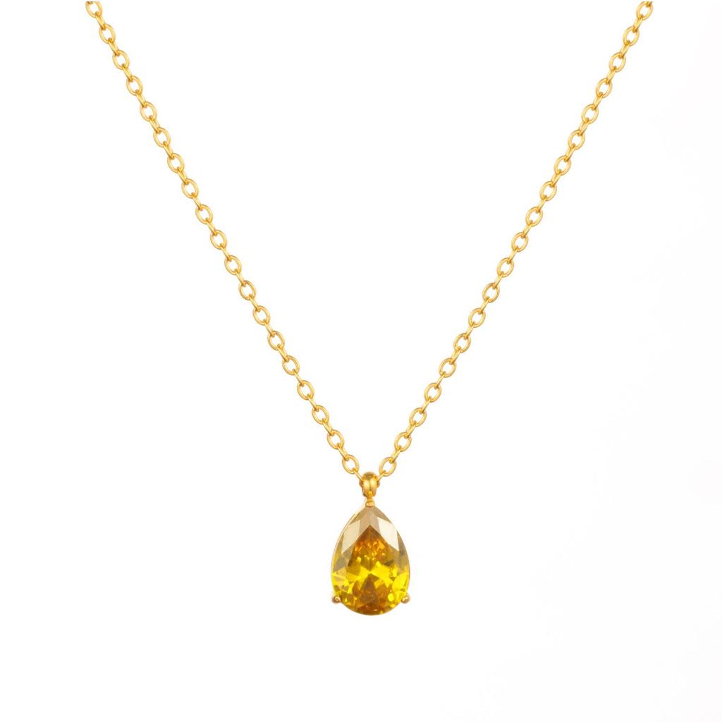 1pc Fashion Jewelry 18K Gold Plated Chain WaterDrop Diamond Pendant Necklace Stainless Steel 12 Months Birthstone Necklace