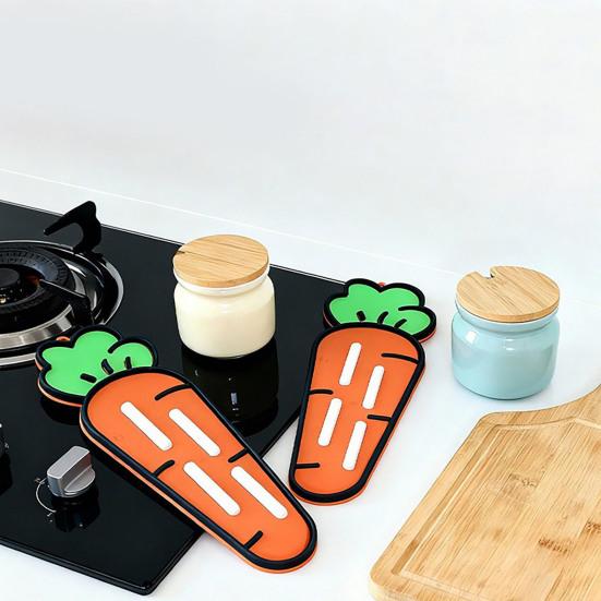 Silicone Pot Lid Storage Mat Carrot Design Anti-Slip Heat Resistant Food-Grade Countertop Drain Mat Kitchen Accessory