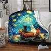 1pc Cat Night Lightweight Flannel Blanket, Comfortable and Warm Blanket, for Office and Camping Sofa Bed, Livingroom106