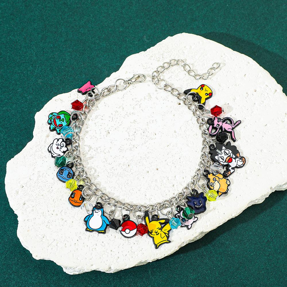 Kawaii Charm Bracelet for Women, Cute Pikachu Squirtle Mew Meowth Cartoon Character Jewelry, Trendy Gift for Girls
