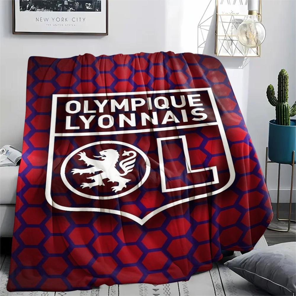 1PC Olympique Lyonnais Print Flannel Blanket, High quality Comfortable for All Seasons, Home Decor, Warmth and Comfort, Perfect for Christmas Gifts