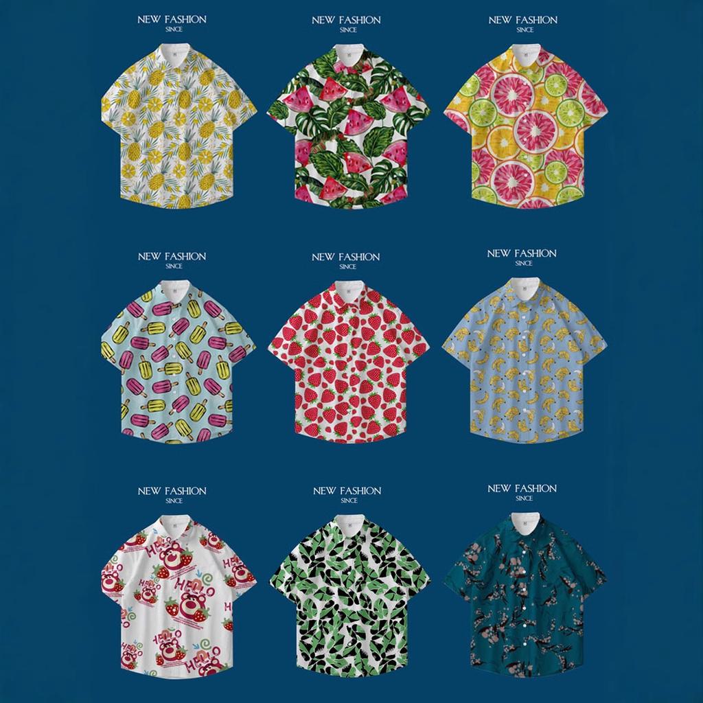 Hawaii Thailand Ins Port Style Retro Flower Shirt Thin Couple Shirt Top Loose Short Sleeve Shirt Men'S Trend