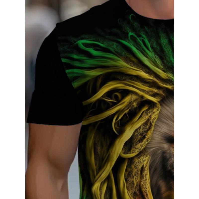 Herren Reggae Löwe 3D Gedrucktes T-Shirt Lässig Kurzarm Rundhals Oberteil Buntes Rasta Tierkönig Grafik T-Shirt Hip Hop Stil Streetwear Modebekleidung