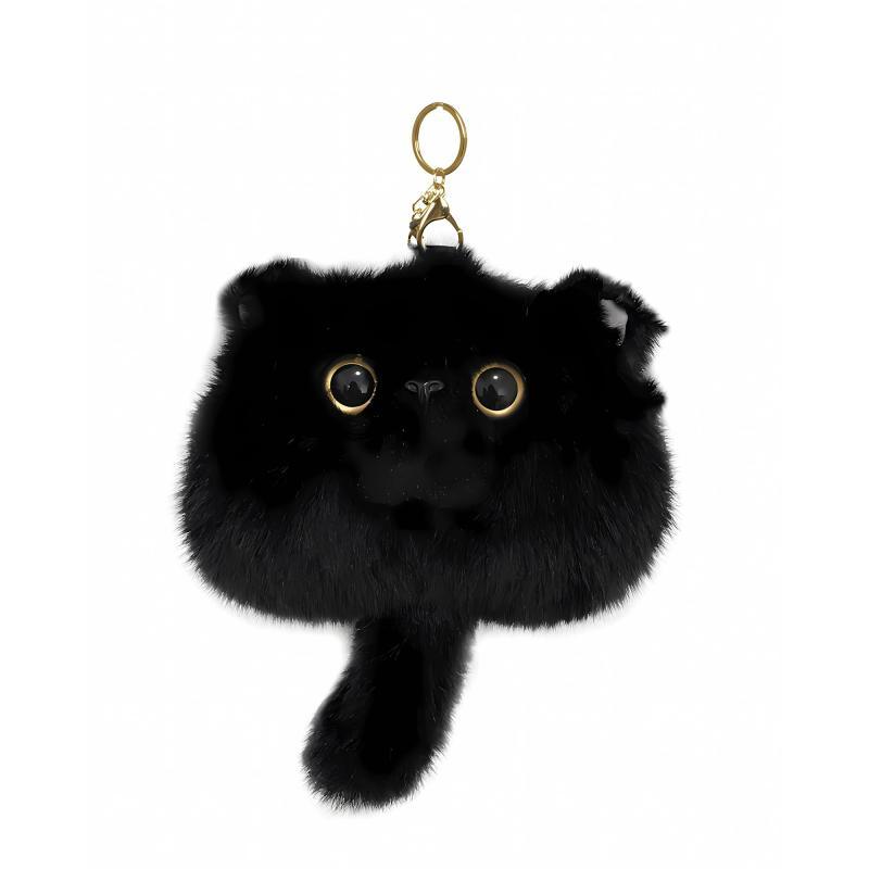 

[HUIJUFU] Cute cat stuffed coin purse keychain women s birthday present (black)