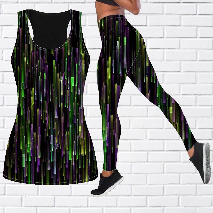 Graduated Rectangle Print Yoga Outfit for Women Fashion Workout Leggings Fitness Sports Casual Yoga Pants