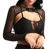 Camiseta feminina sexy manga comprida pura malha cobrir cor sólida transparente arrastão rave festa crop top com fivela