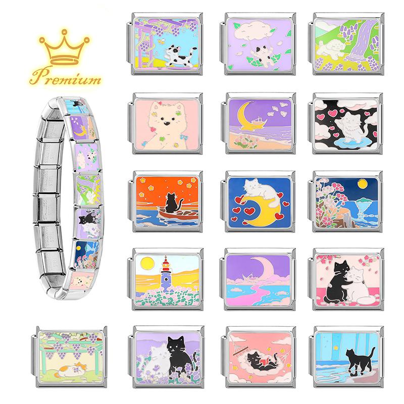 Fashion Colorful Y2K Animal Series Cat Dog Italian Charm Beads Fit 9MM Stainless Steel Bracelets Gifts Women Jewelry DIY Making