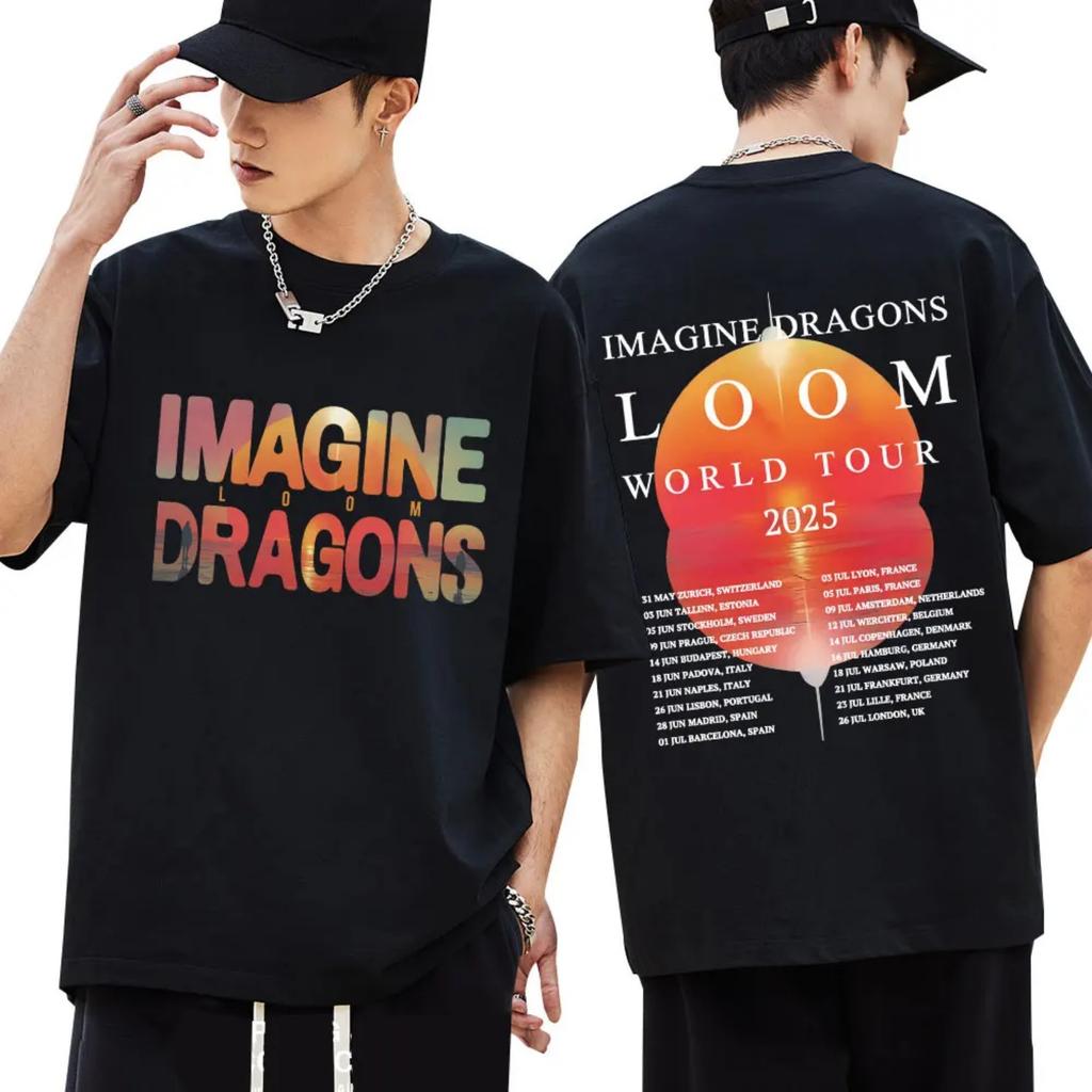 Imagine Dragons Loom World TourT-shirt Men Fashion Vintage Hip Hop Oversized Short Sleeve Cotton Casual Tee Shirts