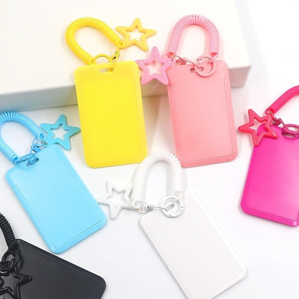 Colorful Kpop Photocard Holder Plastic Spring Lanyard Photo Display Holder Retractable with Star Keychain