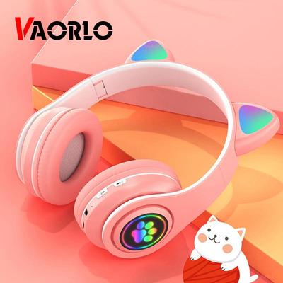 VAORLO Neue B39 Kopfhörer Nette Katze Ohr Atmen Beleuchtung Stereo Faltbare Gamer Headset mit Mikrofon Für Kinder Frauen Geschenk Kopfhörer