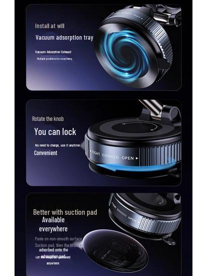 Magnetic Car Phone Holder with Rotating Suction Cup and Dual Vacuum Adsorption for Navigation