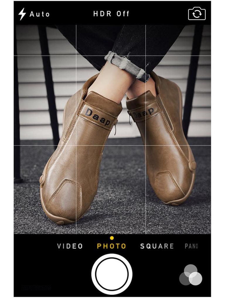 Men's Lightweight Leather Slip-On Sport Shoes, Spring/Autumn, Zipper Design, Fashion Trend