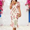 Women Plus Size V Neck Short Sleeve Geometric Printed Fitted Fishtail Dress