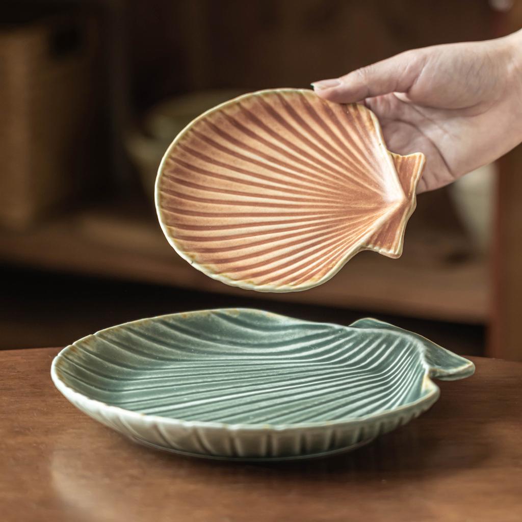 Retro Shell Ceramic Plate Creative Tableware Plate Special-Shaped Plate Household Vegetable Plate Dessert Plate Niche Plate