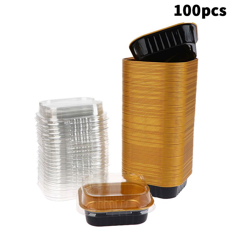 

100Pcs Disposable Square Aluminum Foil Baking Pans With Lids For Cakes Muffins Bread Food Storage Takeout Containers 100Pcs чорний