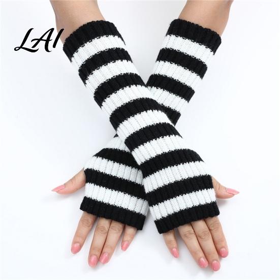 Fashionable Fall Arm Covers Striped Knitted Warmers for Women Fingerless Sleeves Soft Wrist Thermal Autumn Winter Fashion Accessories Girls