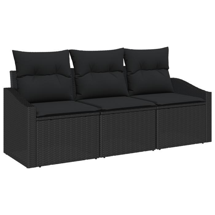 VidaXL Ensemble de canapés de jardin 3 pièces avec coussins noir rotin poly 3346583