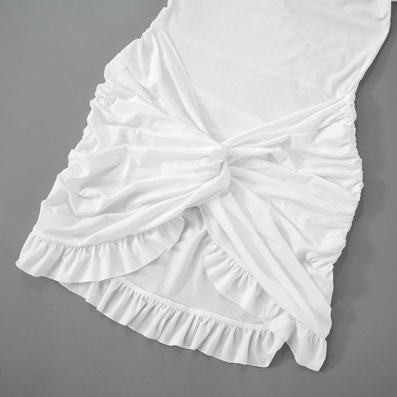 Women's Autumn Temperament Solid Color Long Sleeve Twist Decorative Slim-fit Wrap Buttock Dress