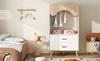 Children's Wardrobe, Wardrobe with Clothes Rail, with Drawers, Open Wardrobe, Solid Wood Handles, Made of Chipboard, White+natural Wood, 80×46×141,5cm