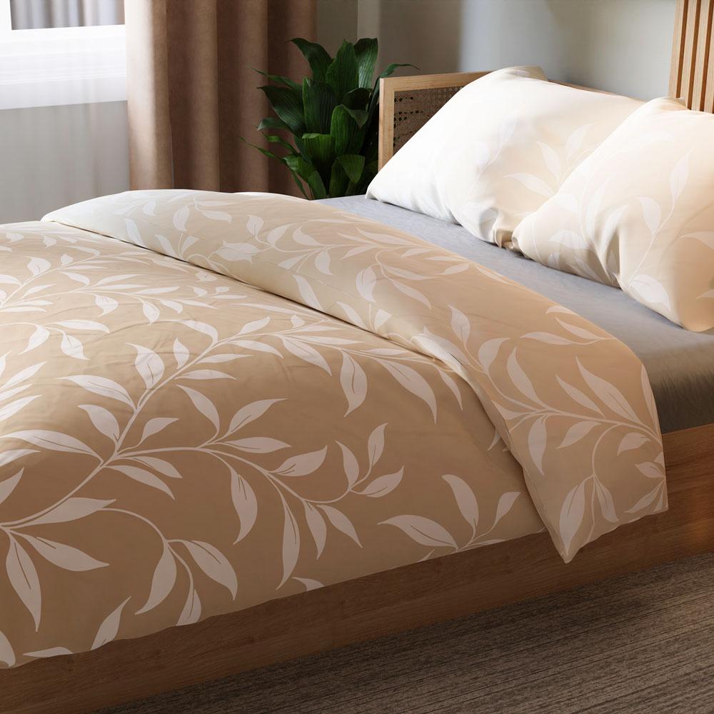 IRMA bedding set 160x200 cm - satin cotton, beige, plant pattern